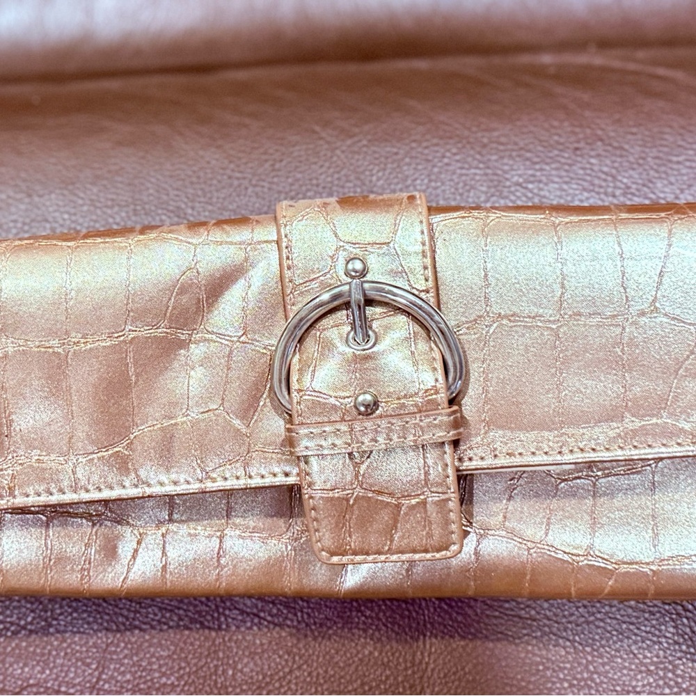 Nine West Metallic Tan Crocodile-Embossed Clutch